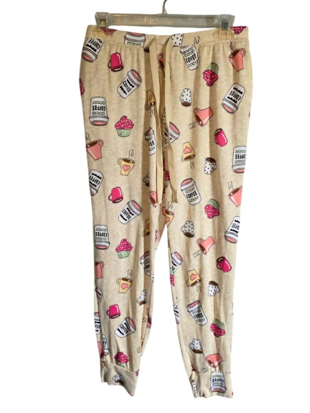 Women's Coffee & Cupcakes Sleep Jogger Pajama Pants - Cream/Beige
